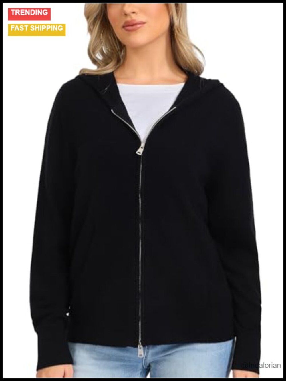 Merino Wool Cardigan Sweater Women Two Way Zip Hoodie Pockets Long Sleeve